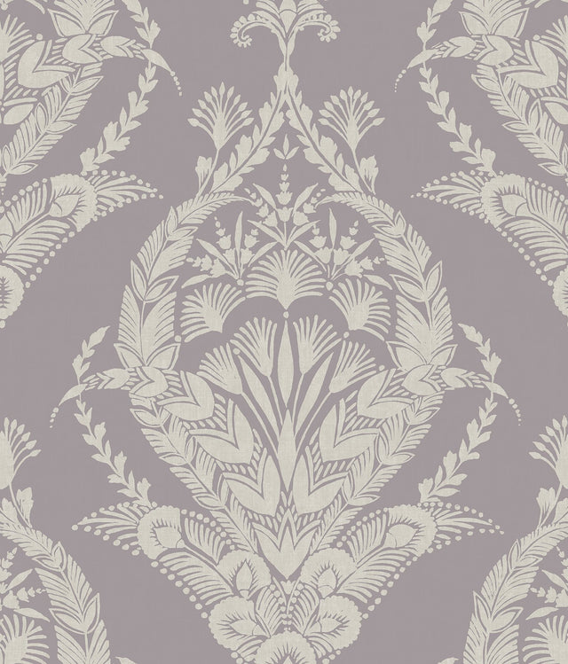 Arlie Lavender Botanical Damask Wallpaper with Traditional Botanical Medallion Pattern - A?Street Prints 4120-26820