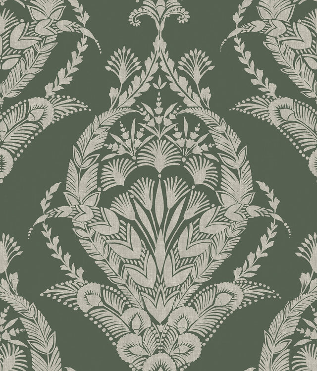 Arlie Evergreen Botanical Damask Wallpaper with Traditional Botanical Damask Pattern - A-Street Prints 4120-26821