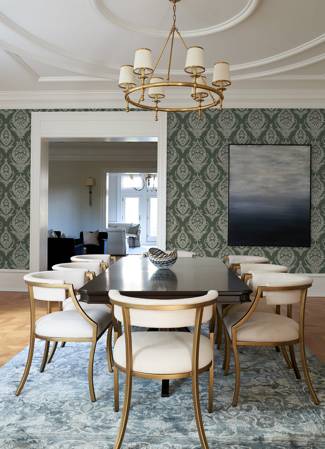 Arlie Evergreen Botanical Damask Wallpaper with Traditional Botanical Damask Pattern - A-Street Prints 4120-26821