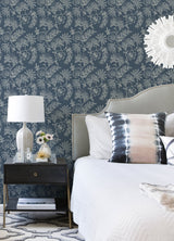 Maeve Dark Blue Jacobean Trail Wallpaper with Botanical Floral Pattern, Farmhouse Style - A-Street Prints 4120-26822