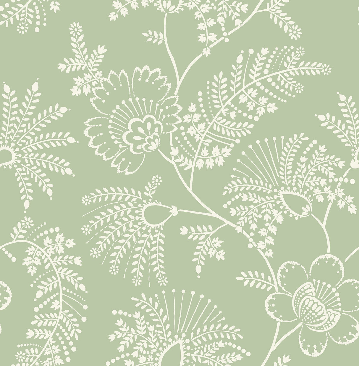 Maeve Sage Jacobean Trail Wallpaper with Botanical Floral Pattern, Farmhouse Style - A-Street Prints 4120-26823