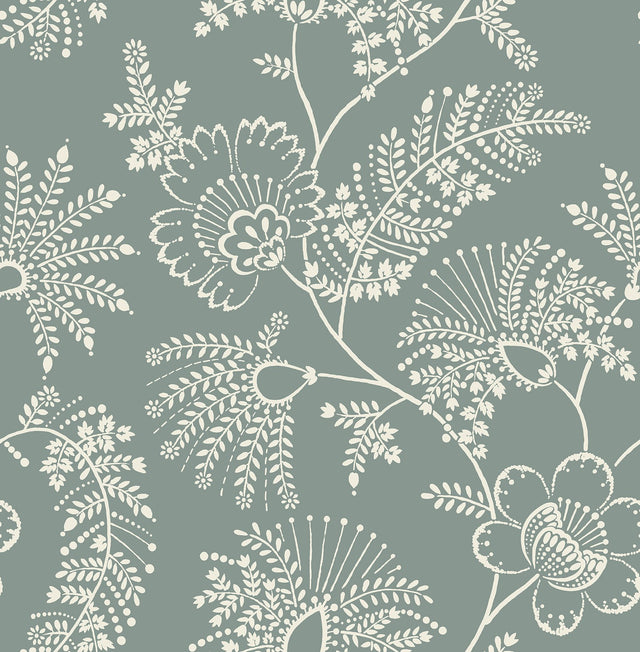 Maeve Sea Green Jacobean Trail Wallpaper with Botanical Floral Pattern - A-Street Prints 4120-26824