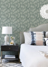 Maeve Sea Green Jacobean Trail Wallpaper with Botanical Floral Pattern - A-Street Prints 4120-26824