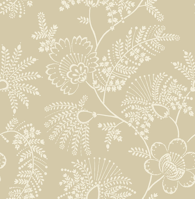 Maeve Butter Jacobean Trail Wallpaper with Botanical Floral Pattern - Brewster 4120-26825