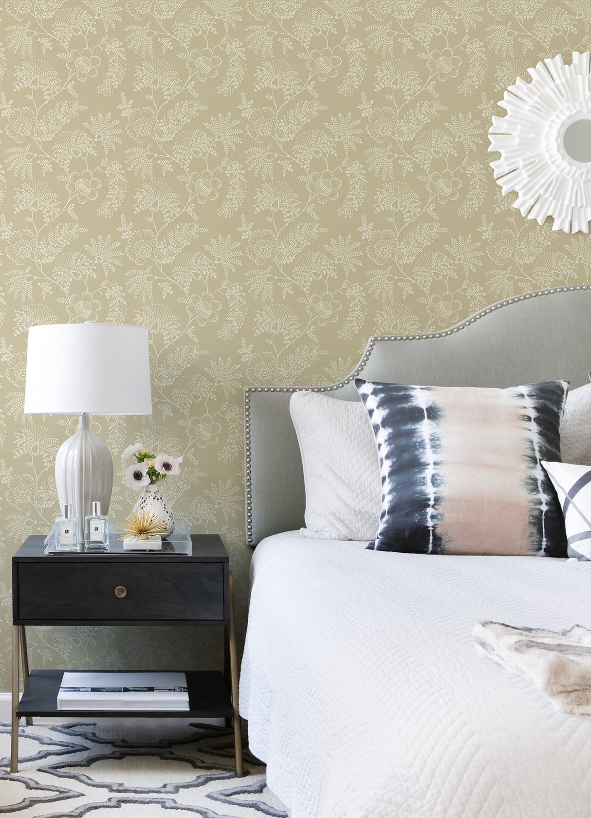 Maeve Butter Jacobean Trail Wallpaper with Botanical Floral Pattern - Brewster 4120-26825