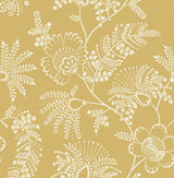Maeve Mustard Jacobean Trail Wallpaper with Botanical Floral Pattern, Farmhouse Style - Brewster 4120-26826