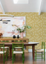 Maeve Mustard Jacobean Trail Wallpaper with Botanical Floral Pattern, Farmhouse Style - Brewster 4120-26826