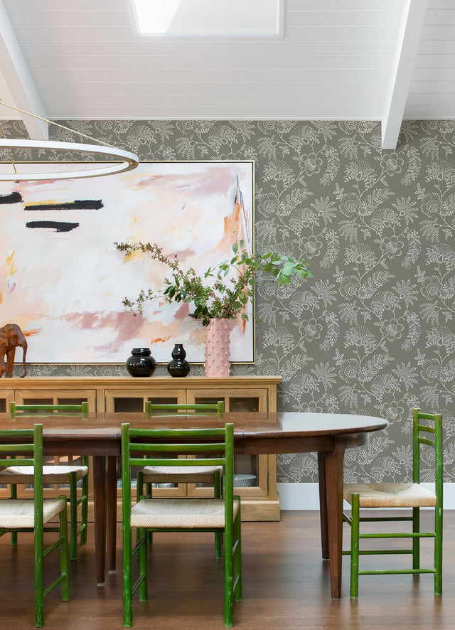 Maeve Grey Jacobean Trail Wallpaper with Botanical Floral Pattern - A-Street Prints 4120-26827