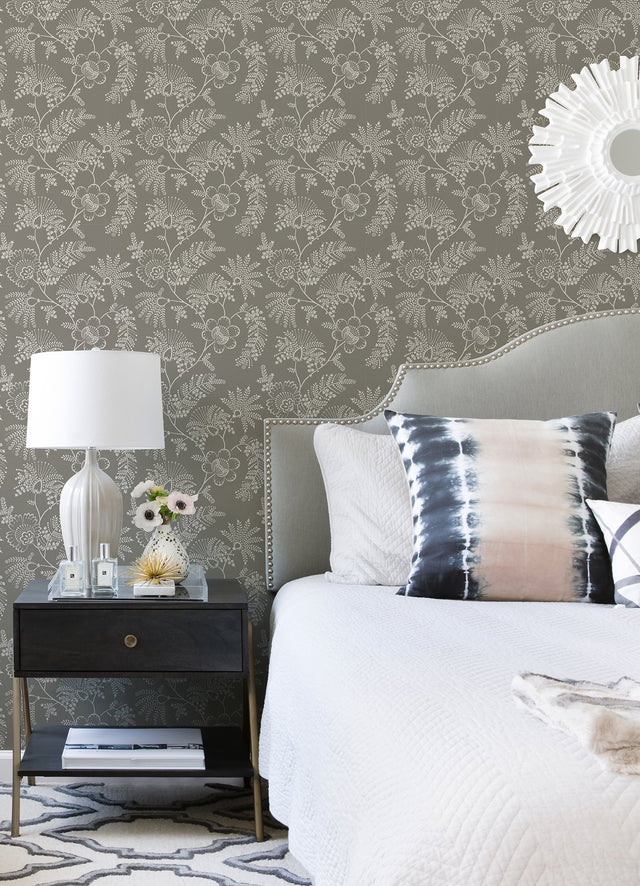Maeve Grey Jacobean Trail Wallpaper with Botanical Floral Pattern - A-Street Prints 4120-26827