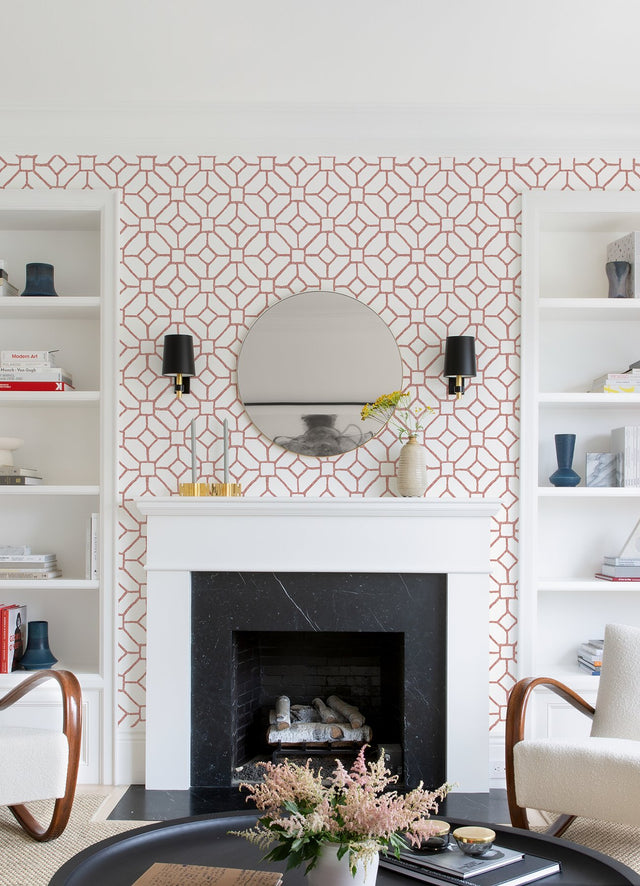 Addis Coral Trellis Wallpaper with Graphic Lattice Pattern - A-Street Prints 4120-26830