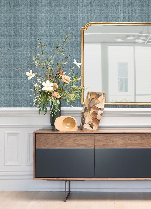 Kantera Blue Fabric Texture Wallpaper with Faux Woven Graphic Texture - A-Street Prints 4120-26840