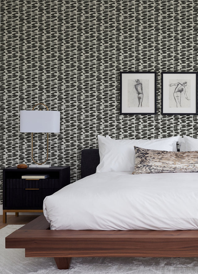 Myrtle Black Abstract Stripe Wallpaper with Modern Abstract Pattern, Raised Ink Texture - A-Street Prints 4120-26841