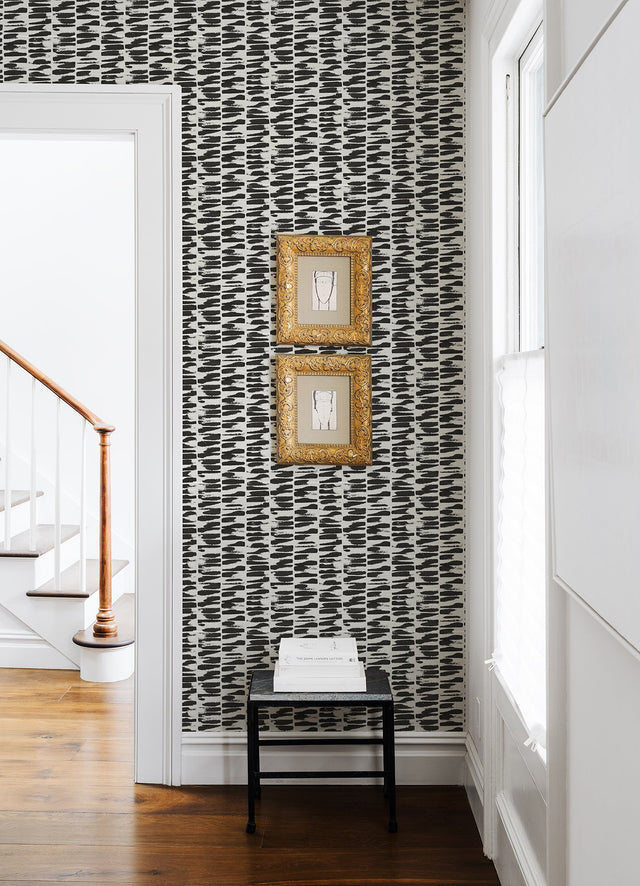 Myrtle Black Abstract Stripe Wallpaper with Modern Abstract Pattern, Raised Ink Texture - A-Street Prints 4120-26841