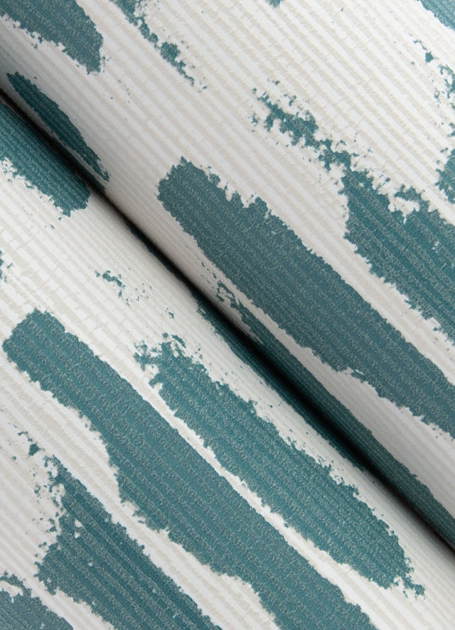 Myrtle Sea Green Abstract Stripe Wallpaper with Modern Abstract Brushstroke Texture - Brewster 4120-26844