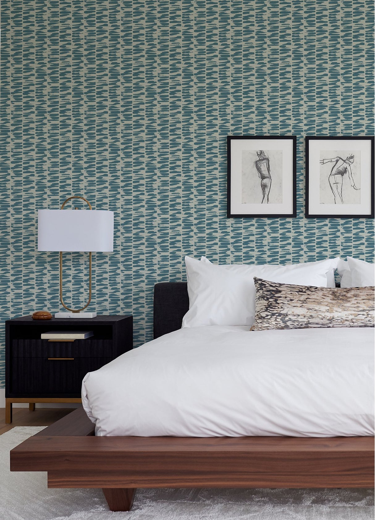 Myrtle Sea Green Abstract Stripe Wallpaper with Modern Abstract Brushstroke Texture - Brewster 4120-26844