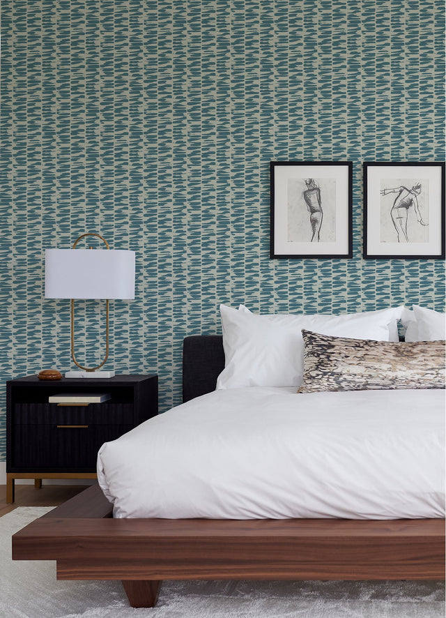 Myrtle Sea Green Abstract Stripe Wallpaper with Modern Abstract Brushstroke Texture - Brewster 4120-26844