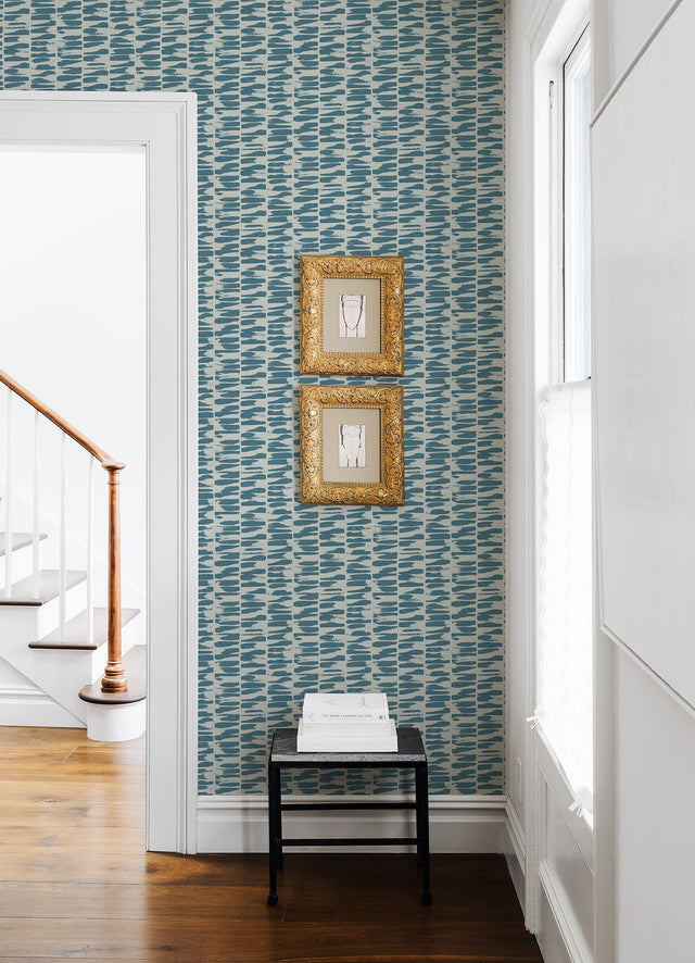 Myrtle Sea Green Abstract Stripe Wallpaper with Modern Abstract Brushstroke Texture - Brewster 4120-26844