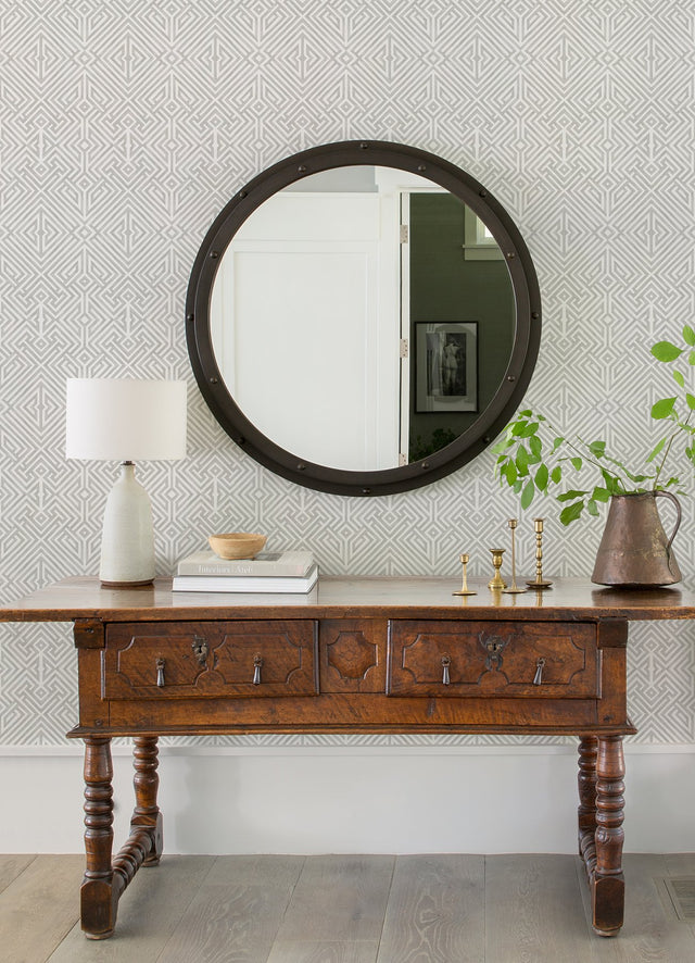 Lyon Silver Geometric Key Wallpaper with Metallic Modern Geometric Pattern - A-Street Prints 4120-26849