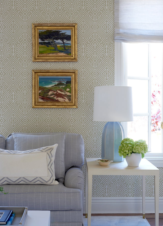 Lyon Gold Geometric Key Wallpaper with Metallic Modern Graphic Pattern - Brewster 4120-26851