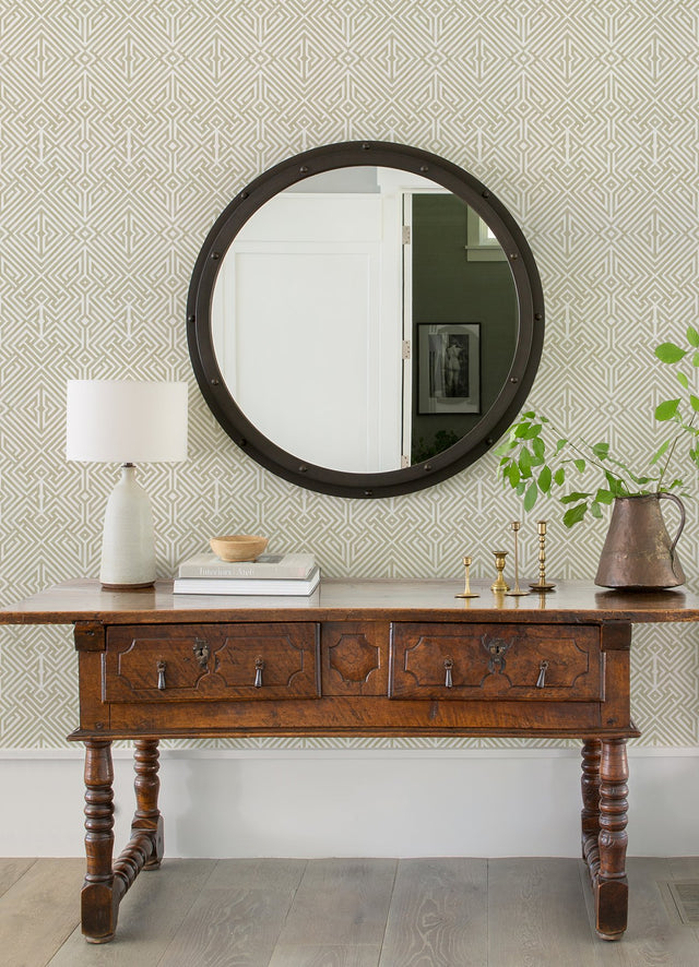 Lyon Gold Geometric Key Wallpaper with Metallic Modern Graphic Pattern - Brewster 4120-26851