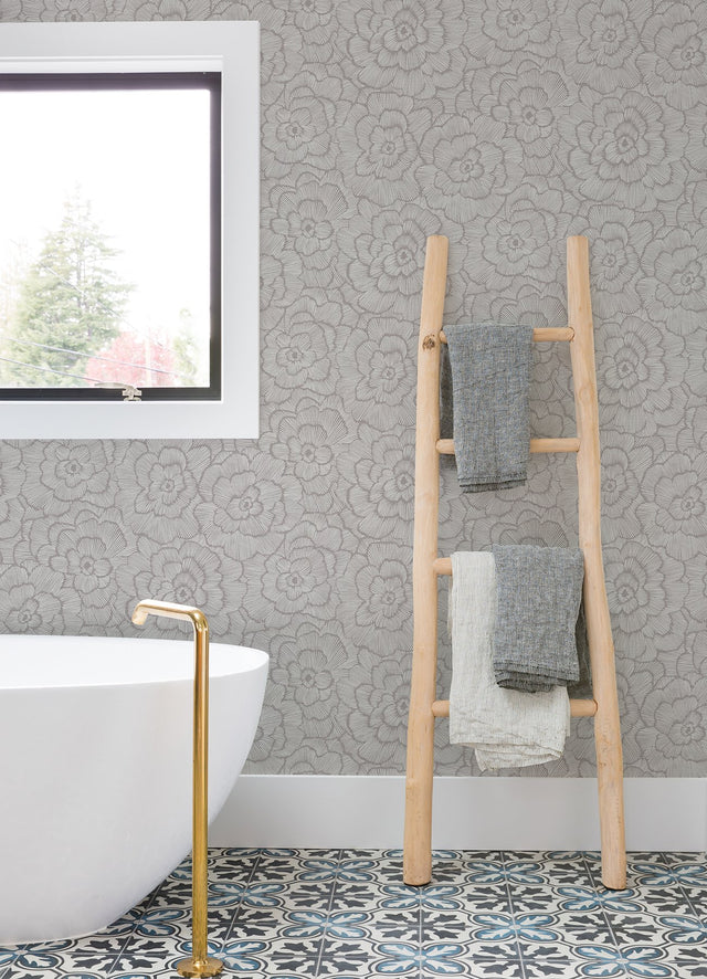 Periwinkle Sterling Textured Floral Wallpaper with Modern Botanical Flowers Motif - A-Street Prints 4120-26853