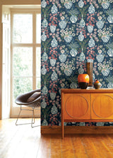 Harper Teal Floral Vase Wallpaper with Botanical Flowers Motif - A-Street Prints 4120-72001