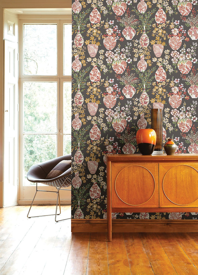 Harper Brown Floral Vase Botanical Bohemian Wallpaper - A-Street Prints 4120-72002