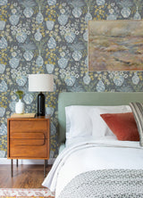 Harper Grey Floral Vase Wallpaper with Botanical Flower Vase Pattern, Bohemian Style - A-Street Prints 4120-72003