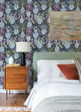 Harper Charcoal Floral Vase Wallpaper with Botanical Flowers Bohemian Style - A-Street Prints 4120-72004