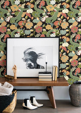 Yanci Green Dragon Black Wallpaper with Eclectic Metallic Accents - A?Street Prints 4120-72005