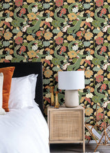 Yanci Green Dragon Black Wallpaper with Eclectic Metallic Accents - A?Street Prints 4120-72005