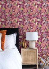 Yanci Plum Dragon Metallic Eclectic Wallpaper with Dragon and Floral Motif - A-Street Prints 4120-72009