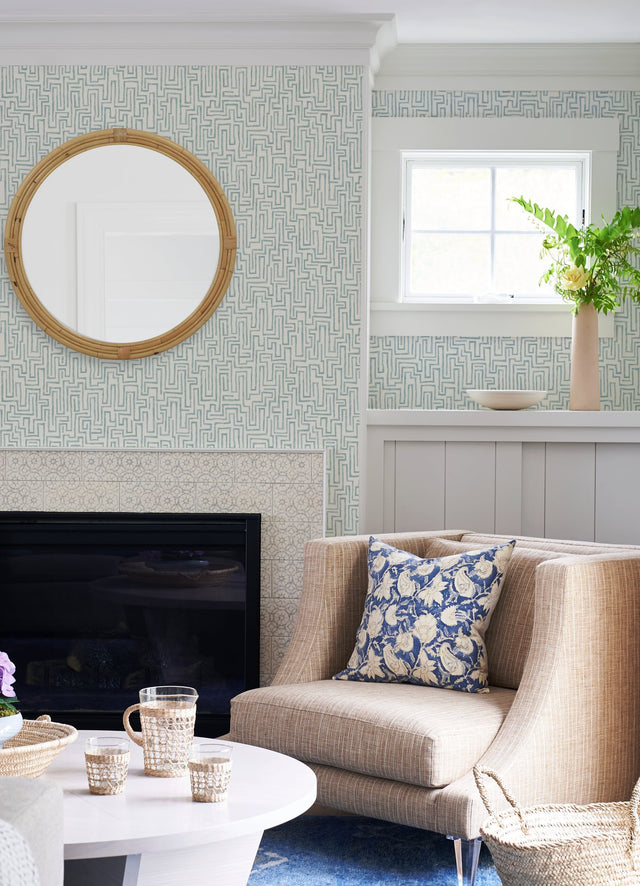 Ramble Blue Geometric Wallpaper with Modern Abstract Maze Motif - A-Street Prints 4121-25701