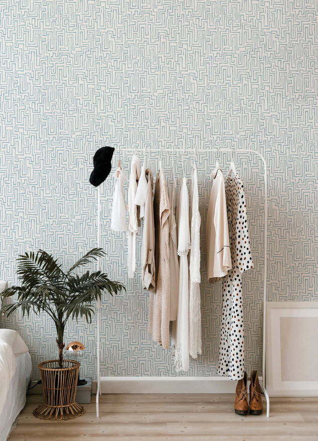 Ramble Blue Geometric Wallpaper with Modern Abstract Maze Motif - A-Street Prints 4121-25701