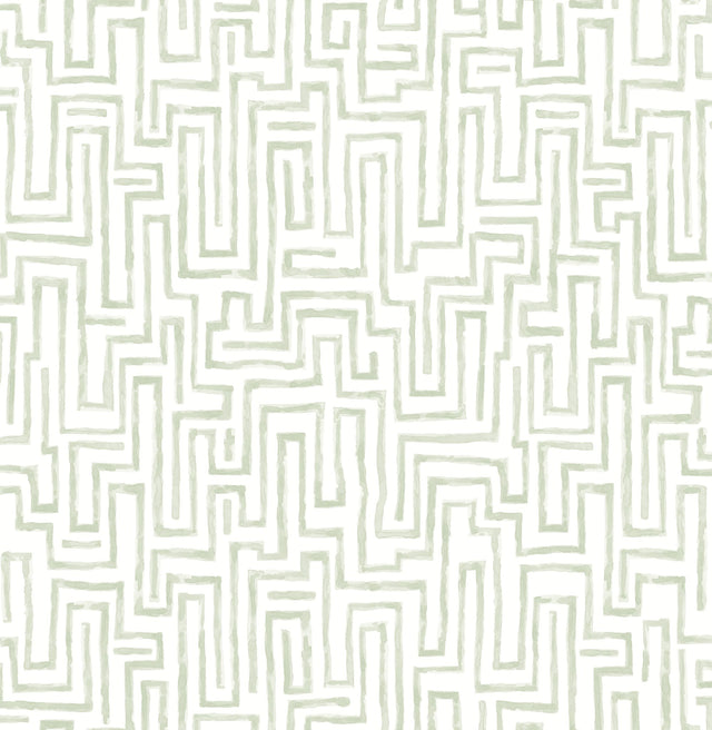 Ramble Sage Geometric Wallpaper with Abstract Maze Pattern, Modern Non Woven - A-Street Prints 4121-25702