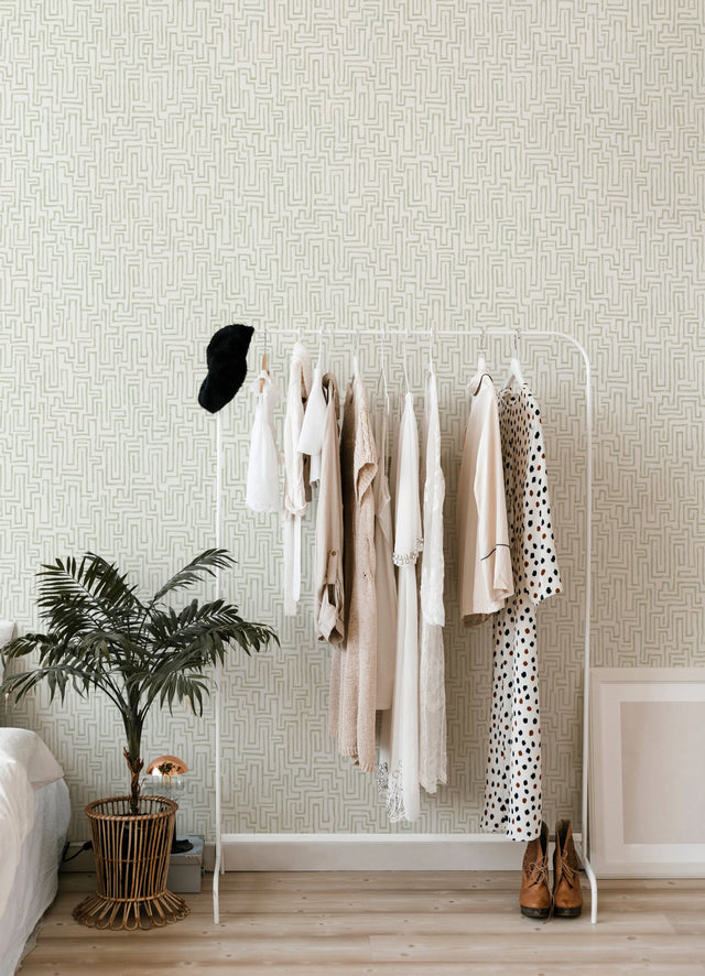 Ramble Sage Geometric Wallpaper with Abstract Maze Pattern, Modern Non Woven - A-Street Prints 4121-25702