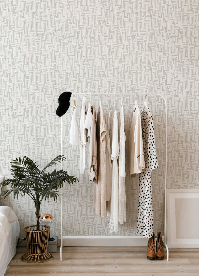 Ramble Grey Geometric Wallpaper with Abstract Maze Pattern, Modern Non Woven Unpasted - A-Street Prints 4121-25703