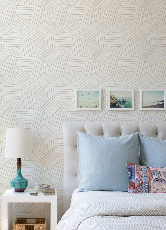Helene Taupe Geometric Lines Wallpaper with Abstract Modern Pattern - Brewster 4121-26901