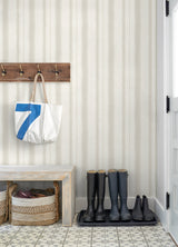 Alena Light Grey Soft Stripe Wallpaper with Coastal Stripe Pattern - Brewster 4121-26906