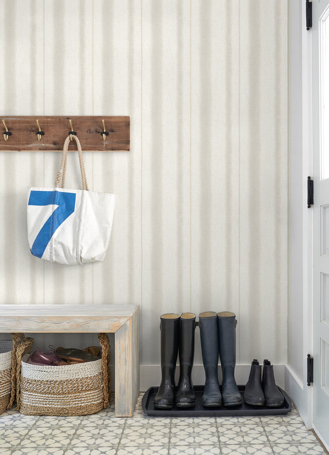 Alena Light Grey Soft Stripe Wallpaper with Coastal Stripe Pattern - Brewster 4121-26906