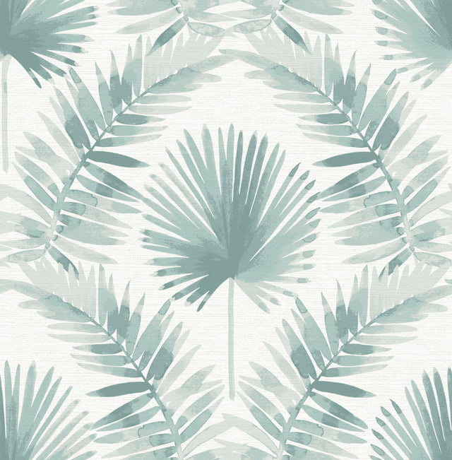 Calla Teal Painted Palm Wallpaper with Botanical Coastal Motif - Brewster 4121-26912