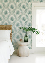 Calla Teal Painted Palm Wallpaper with Botanical Coastal Motif - Brewster 4121-26912