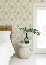 Calla Taupe Painted Palm Wallpaper with Botanical Coastal Fan Palm Pattern - A-Street Prints 4121-26913