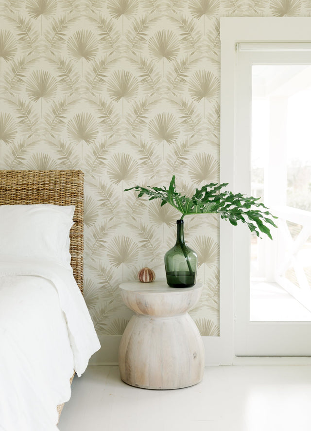 Calla Taupe Painted Palm Wallpaper with Botanical Coastal Fan Palm Pattern - A-Street Prints 4121-26913