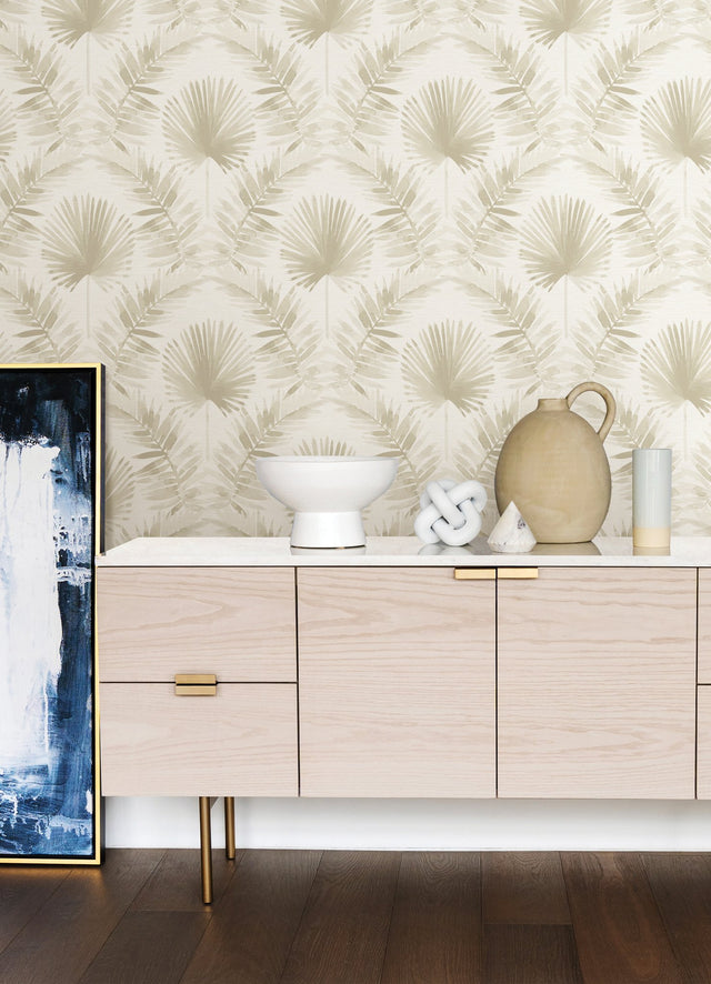 Calla Taupe Painted Palm Wallpaper with Botanical Coastal Fan Palm Pattern - A-Street Prints 4121-26913