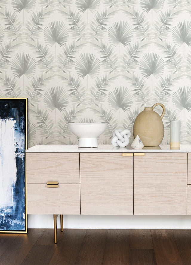 Calla Grey Painted Palm Wallpaper with Coastal Botanical Motif - A-Street Prints 4121-26915