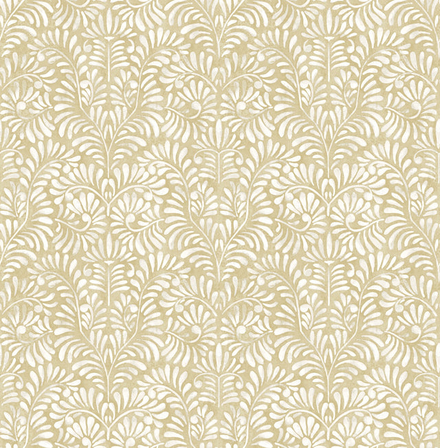 Elma Honey Fiddlehead Wallpaper with Raised Ink Botanical Farmhouse Style - A-Street Prints 4121-26917