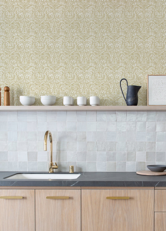 Elma Honey Fiddlehead Wallpaper with Raised Ink Botanical Farmhouse Style - A-Street Prints 4121-26917