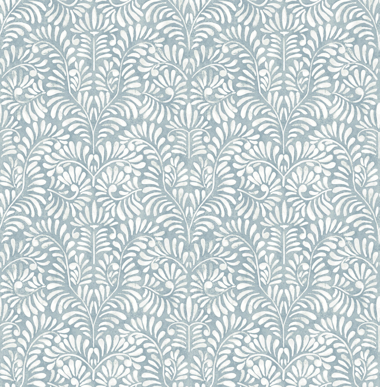 Elma Sky Blue Fiddlehead Wallpaper with Raised Ink Botanical Farmhouse Pattern - Brewster 4121-26918