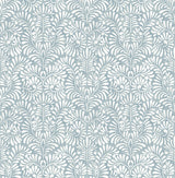 Elma Sky Blue Fiddlehead Wallpaper with Raised Ink Botanical Farmhouse Pattern - Brewster 4121-26918